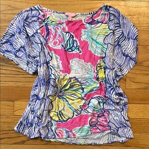 Lilly Pulitzer Pink and Blue  shirt caftan coverup top small medium